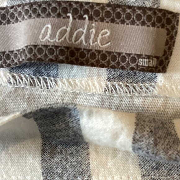 Addie BOHO Striped Mini Dress Floral Embroidery Gray & White Sz S 312G - Picture 6 of 8